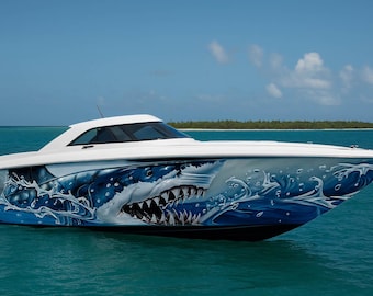 Tropical Waves Boat Vinyl Decal – Sunset Palm Hull Wrap for Bowrider & Runabout, vb007