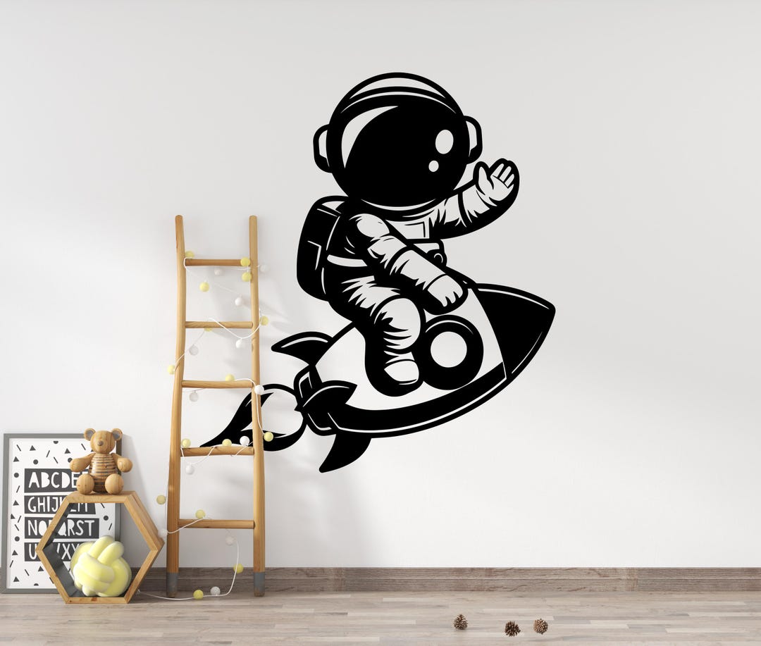 Astronaut Rocket Wall Decal – Space Nursery Art, Kids Room Vinyl ...