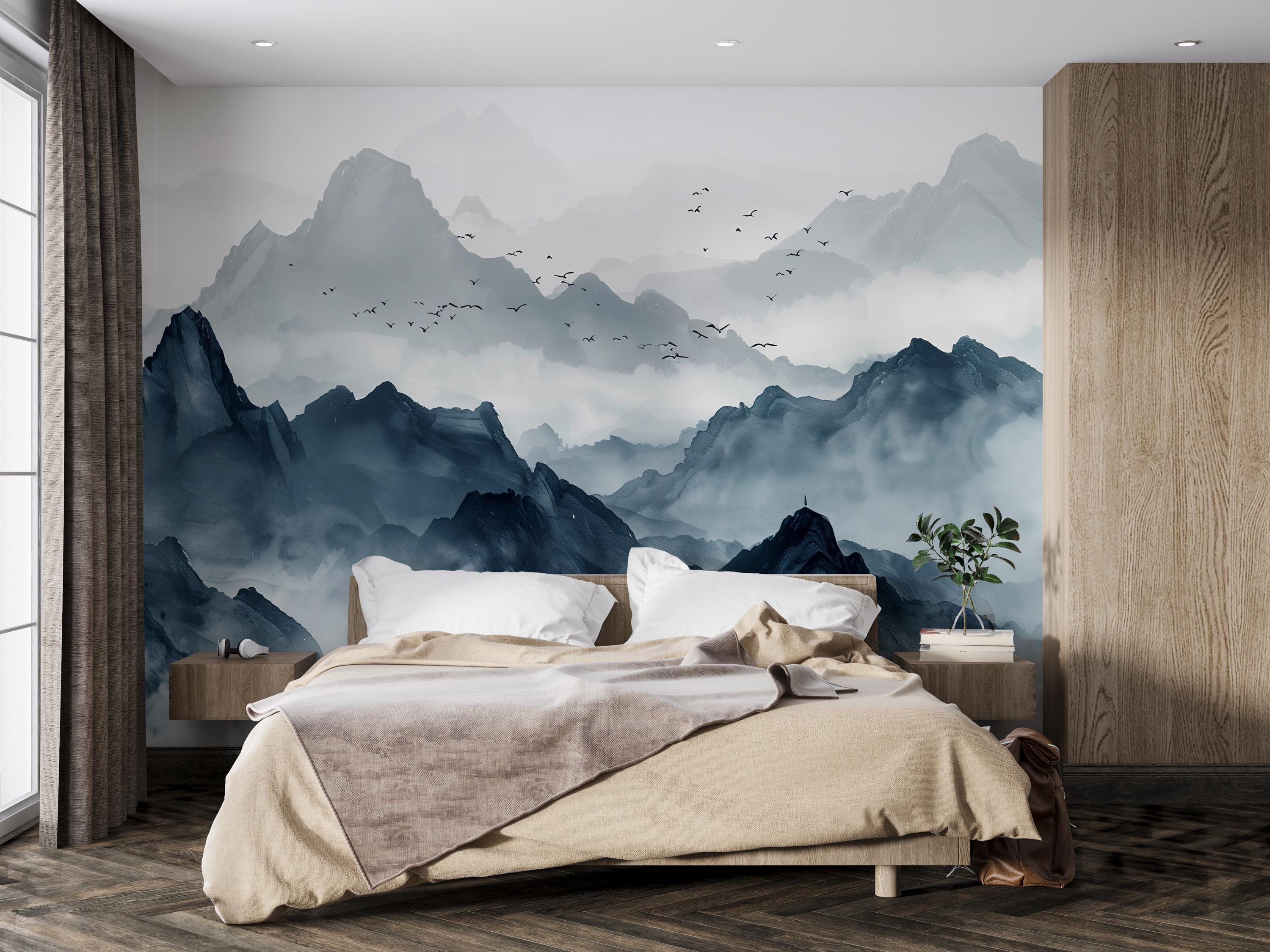 Blue Mountain Wall Mural, Misty Landscape Wallpaper, Tranquil Nature ...