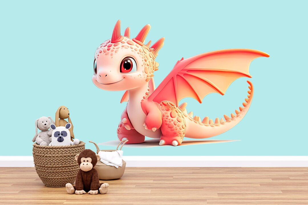 Cute Baby Dragon Mural, Dragon Nursery Decor, Kids Room Wall Art 220mv ...