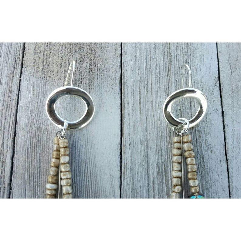 Crystal Hook Earrings, Sliver Beige Earrings, Beaded Earrings, Tribal Jewelry, Unique Earrings image 4