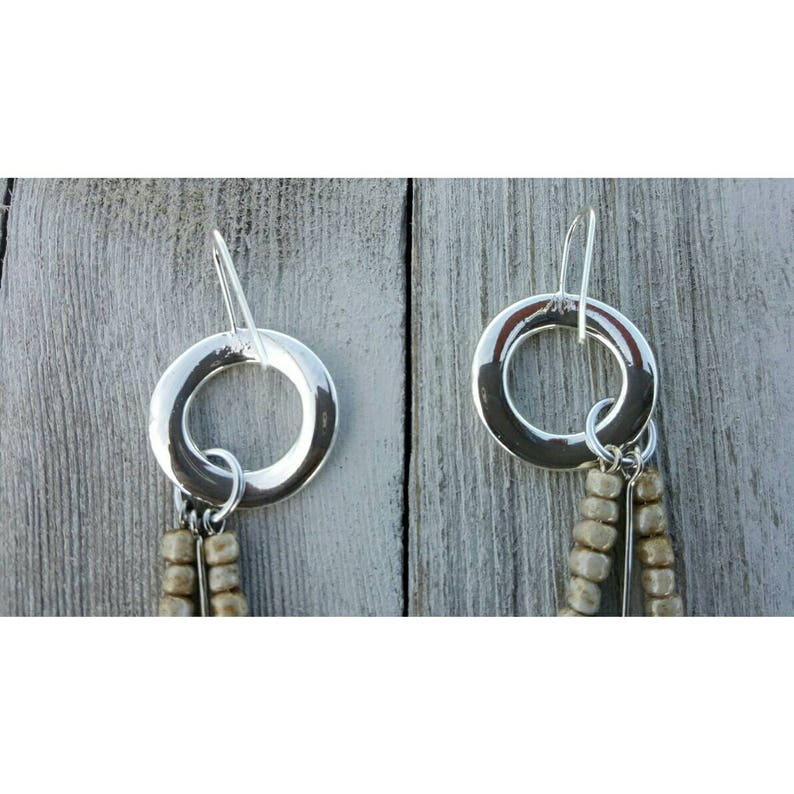 Crystal Hook Earrings, Sliver Beige Earrings, Beaded Earrings, Tribal Jewelry, Unique Earrings image 5