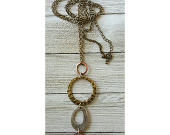 Long Multi Tone Necklace, Texture Hammered Necklace, Bohomeian Jewlery,  Antique Jewlery, Minimalist Jewllery