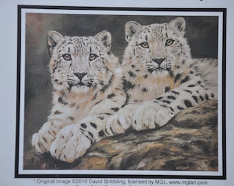 Pair of Young Snow Leopards Counted Cross Stitch Chart by Artecy #12603 adapted from artwork by David Stribbling