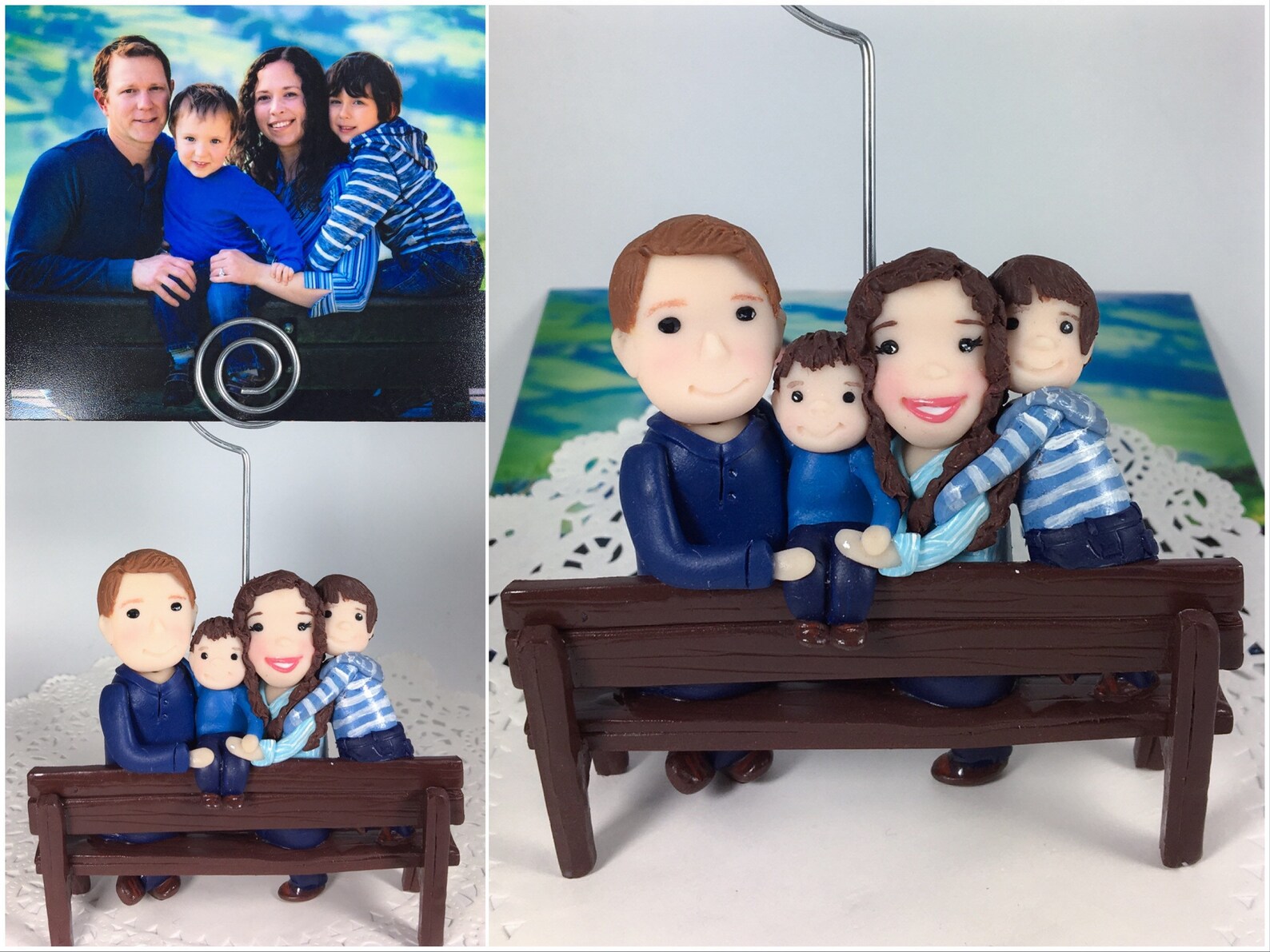 Family of 4 Figures on a Bench Custom Portrait Figurine | Etsy