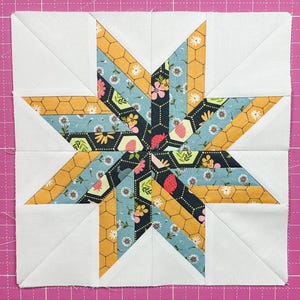 Randigt vindsnurrstjärnigt quiltblocksmönster, Foundation Paper Piecing (FPP) PDF, modernt stjärnquiltmönster, 7 storlekar ingår