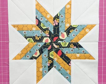 Striped Pinwheel Star Quilt Block Pattern, Foundation Paper Piecing (FPP) PDF, Modern Star Quilt Pattern, 7 Sizes Included