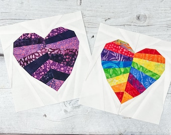Scrappy Heart FPP Quilt Block Simple Sewing Pattern for Spring, 6 Sizes, PDF Instant Download, Foundation Paper Piecing Valentines Day Craft