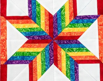 Rainbow Starburst Quilt Block Pattern, Foundation Paper Piecing (FPP), Modern Geometric, Scrap Friendly, Instant Download PDF, 5 Sizes