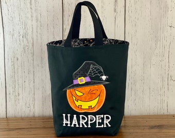 Personalized Kids Halloween Bag, Trick or Treat Bag, Jack-o'-lantern Bag, Customized Embroidered Bag, Candy Bag, Glow in the Dark Name