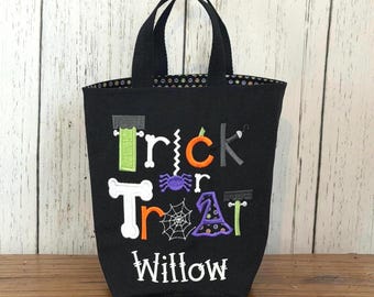 Personalized Kids Halloween Bag, Trick or Treat Bag, Appliqued Bag, Customized Embroidered Bag, Glow in the Dark Name, Multi Color Dots