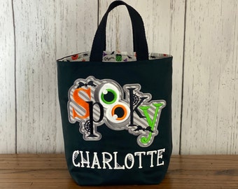Personalized Kids Halloween Bag, Trick or Treat Bag, Appliqued Bag, Customized Embroidered Bag, Candy Bag, Glow in the Dark Name