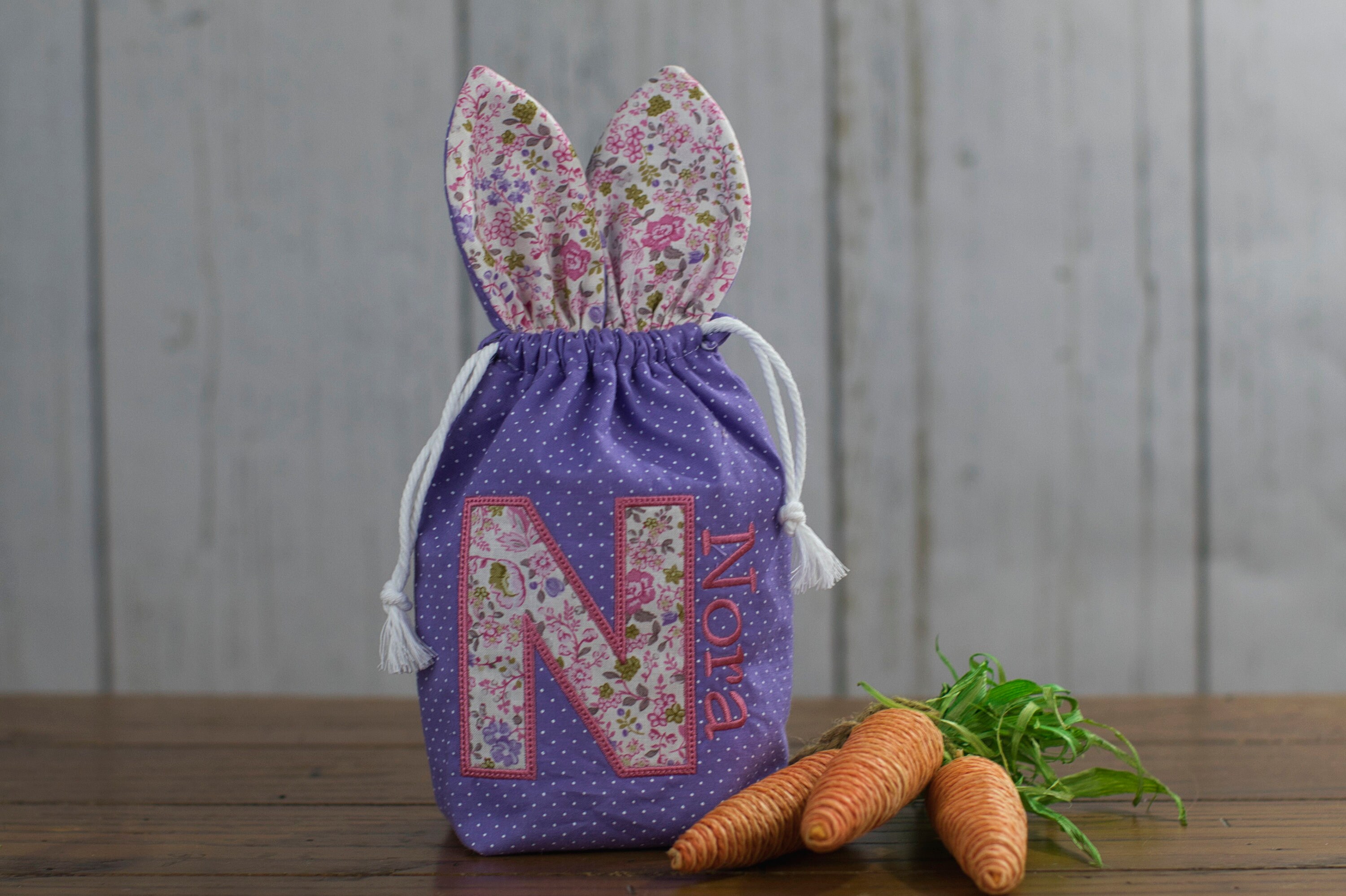 Easter Gift Bag Bunny Ear Fabric Favor Bag Initial Gift Bag Etsy