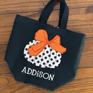 Personalized Kids Halloween Bag, Trick or Treat Bag, Applique Pumpkin Bag, Customized Embroidered Bag, Candy Bag, Glow in the Dark Name image 4