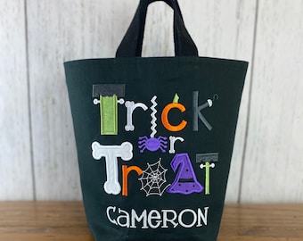 Personalized Kids Halloween Bag, Trick or Treat Bag, Appliqued Bag, Customized Embroidered Bag, Candy Bag, Glow in the Dark Name, Purple