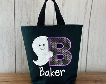 Personalized Kids Halloween Bag, Trick or Treat Bag, Appliqued Bag, Customized Embroidered Bag, Candy Bag, Glow in the Dark Name