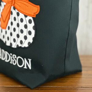 Personalized Kids Halloween Bag, Trick or Treat Bag, Applique Pumpkin Bag, Customized Embroidered Bag, Candy Bag, Glow in the Dark Name image 5