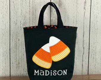 Personalized Kids Halloween Bag, Trick or Treat Bag, Candy Corn Bag, Customized Embroidered Bag, Candy Bag, Glow in the Dark Name