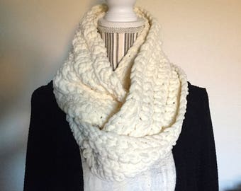 Scarf, Handmade Infinity Scarf, Crocheted Scarf, Warm Stylish Scarf, Comfy Beige Scarf, Fall Scarf, Winter Scarf, Birthday Scarf