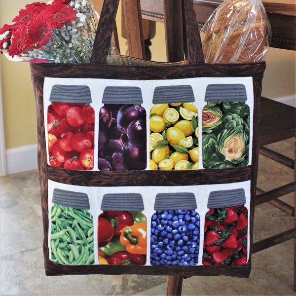 PDF pattern for canning jars quilted tote bag with easy zipper pockets