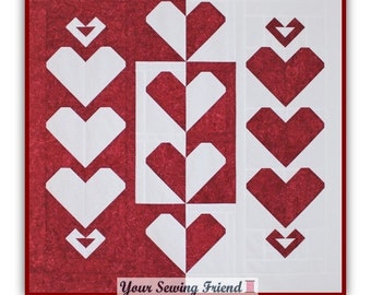 PDF pattern for Blended Hearts quilt - 32" baby quilt or wall quilt, with options for lap quilt or twin size quilt