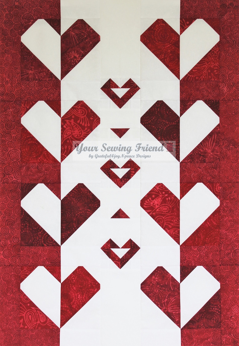 PDF pattern for 24 x 35 Friendship Hearts quilt image 1