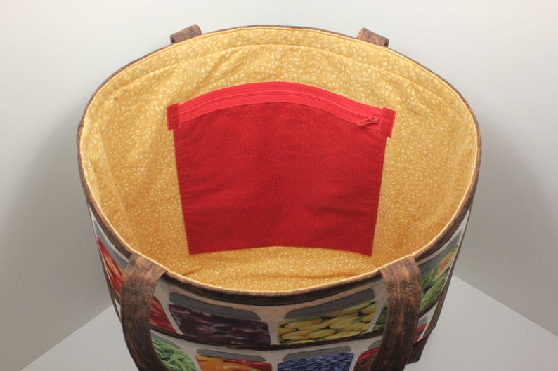 Canning jars tote bag pattern with fruit and vegetable fabric Etsy