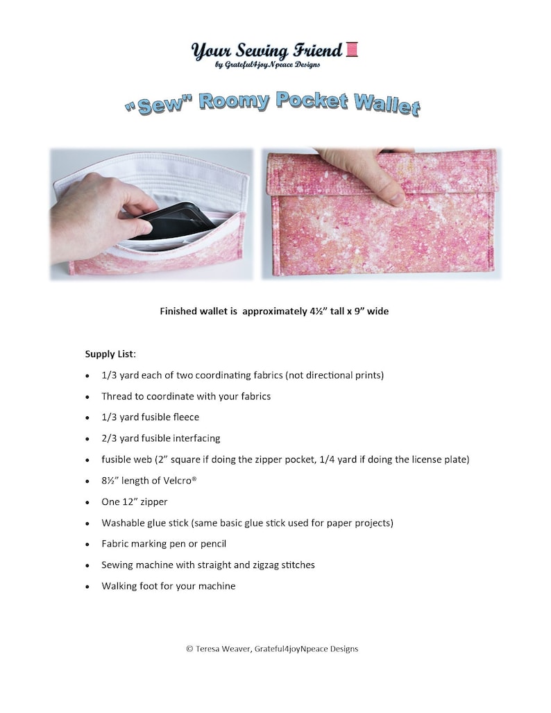 PDF wallet pattern for cell phone/checkbook wallet with back zipper pocket image 5