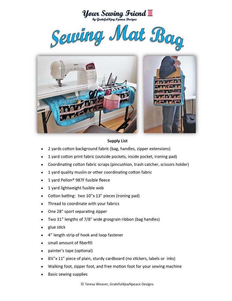 PDF PATTERN Sewing Mat Bag for sewing machine mat organizer/tote bag: travel tote for sewing with ironing pad, pincushion, trash catcher image 9