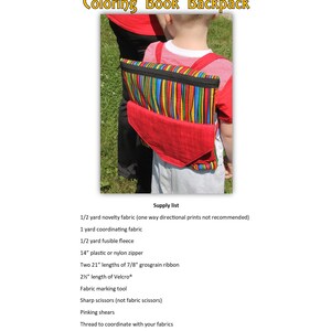 PDF pattern for coloring books/crayons backpack sized to fit young child: digital download image 5