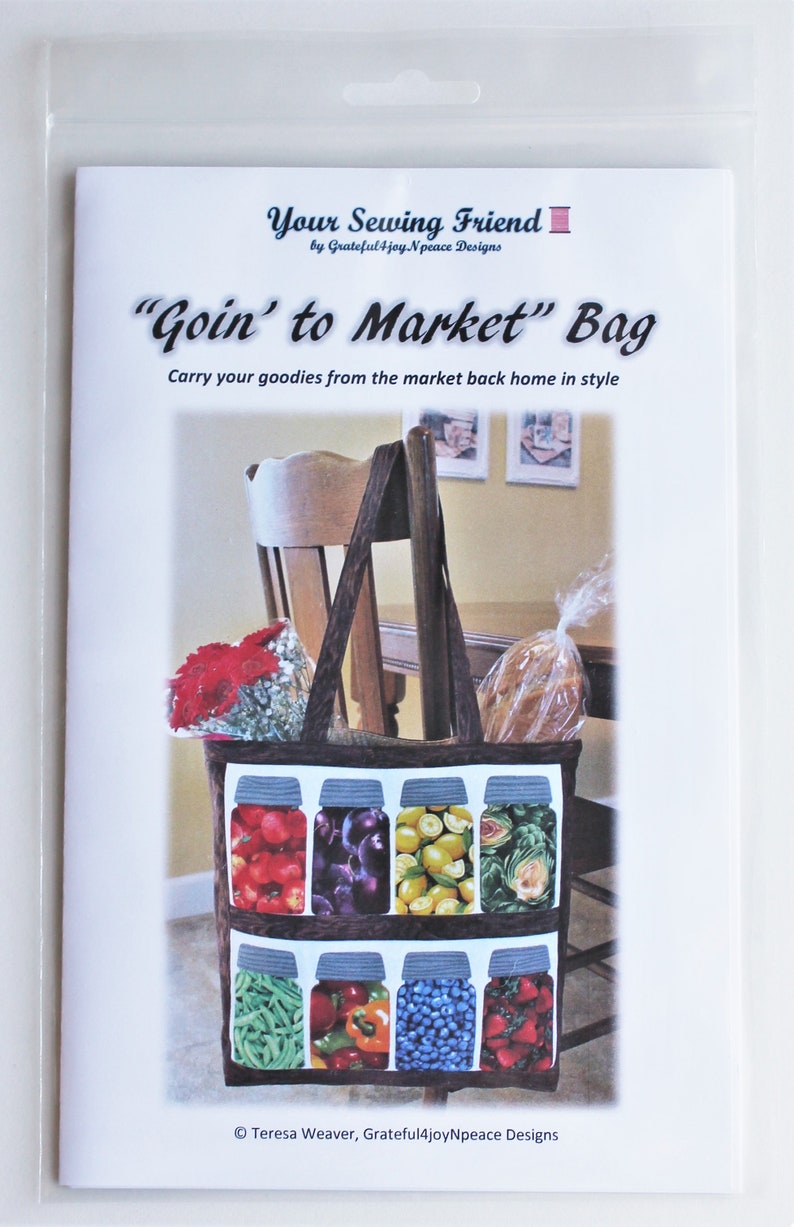 Canning jars tote bag pattern with fruit and vegetable fabric Etsy