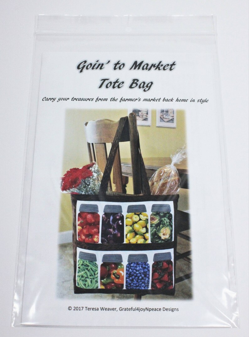 Canning jars tote bag pattern with fruit and vegetable fabric Etsy
