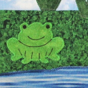 PDF pattern for Garden Friends quilt: features flowers, frog, turtle and birds image 2