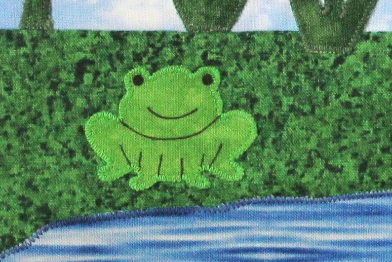 PDF pattern for Garden Friends quilt: features flowers, frog, turtle and birds image 2