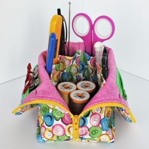 PDF PATTERN for Catch-all Cutie sewing organizer zipper bag with pockets: tabletop organizer for small sewing notions and tools