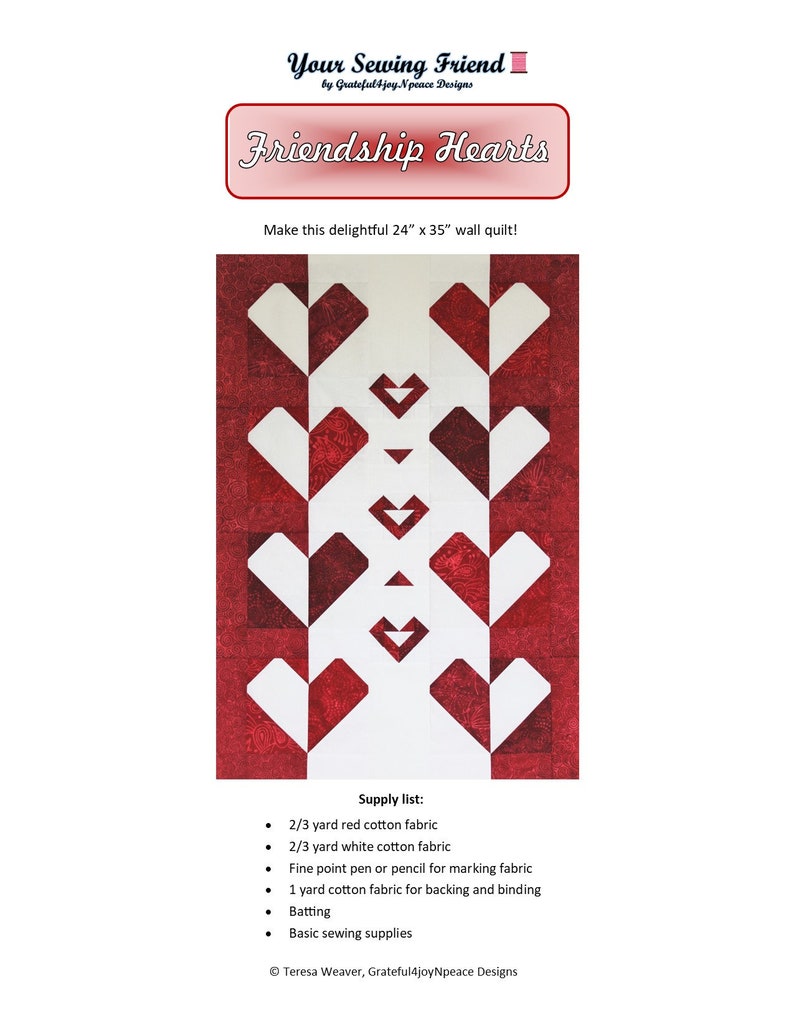 PDF pattern for 24 x 35 Friendship Hearts quilt image 2