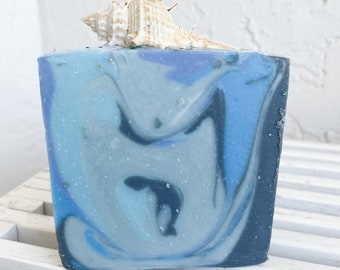 INDIGO SUMMER SOAP 9 oz. Organic Beachy  Blue Tallow Soap, Face and Body Long lasting Handmade Soap, Gift wrapped