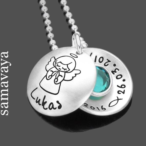 Baptismal chain boys boys with engraving and guardian angel chain for baptism name date of birth baptism date birthstone crystal stone
