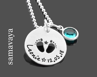 Namenskette Mütter Mama Kette Geschenk Geburt ERSTE SCHRITTE STERN Namenskette Babynamen Geburtsstein custom hand stamped