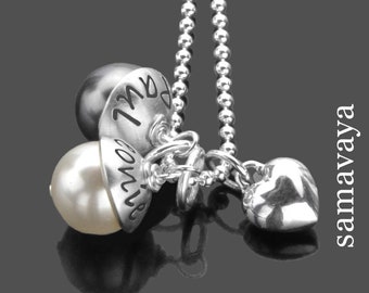 Collier Prénom LYHO DOUBLE COEUR Collier Coeur Argent avec Gravure Fête des Mères Cadeau Femme Petite Amie Fiançailles Mariage Naissance