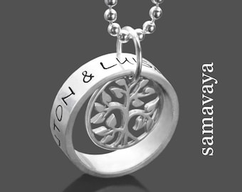 Nom Collier NOTRE ARBRE Collier en argent 925 avec gravure Arbre de vie Collier partenaire Collier avec nom