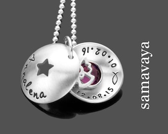 Taufgeschenk Taufkette Medaillon Mädchen Silber personalisierbar Geburtsstein STERNCHEN ENGEL Kette Taufe Taufketterl mit Gravur Schutzengel