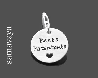 Anhänger mit Gravur PATENTANTE 925 Sterling Silber Charm, Geschenk Patin, personalisiert