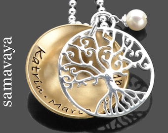 Mama necklace family tree of life family necklace GOLDEN engraving gold-plated pearl GIFT ladies mom custom engraving family jewelry grandma 925 silver