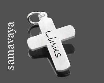 Silberanhänger Geschenk zur Konfirmation Kommunion KREUZ 925 Silber Charm mit Namensgravur Jungendweihe Firmung