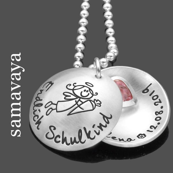 Geschenk Einschulung MEIN SCHULANFANG Namenskette Schulstart Schulkind Schutzengel Kette Gravur Namenskette 1. Schultag Schultüte Mädchen