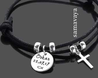 Bijoux de baptême bracelet de baptême garçon personnalisé gravé MA CROIX DE BAPTÊME bracelet en argent 925 avec gravure cadeau parrain de chez Samavaya