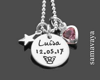 Bautismo joyería bautismo regalo estrella bautismo cadena niña grabado personalizado BAUTIZADO ESTRELLA 925 cadena de plata joyería infantil corazón cristal personalizado