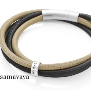 Namensarmband mit Gravur ROLL MEN NAPPA Lederarmband mit Namen Namensarmband mit Silberring personalisiertes Armband mit Gravur unisex