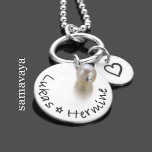 Kette mit Gravur THE POWER of LOVE 925 Sterling Silber, Namenskette mit Herz und Perle Bild 1